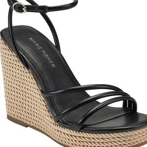 BRAND NEW Marc Fisher Black and Tan Wedge Sandals